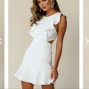 Jackie Wide Ruffle Hem Pinafore dress White